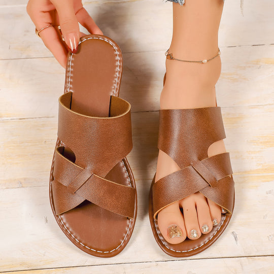 Damen Offene Riemchen-Sandaletten mit eleganter Kreuz-Design R&B