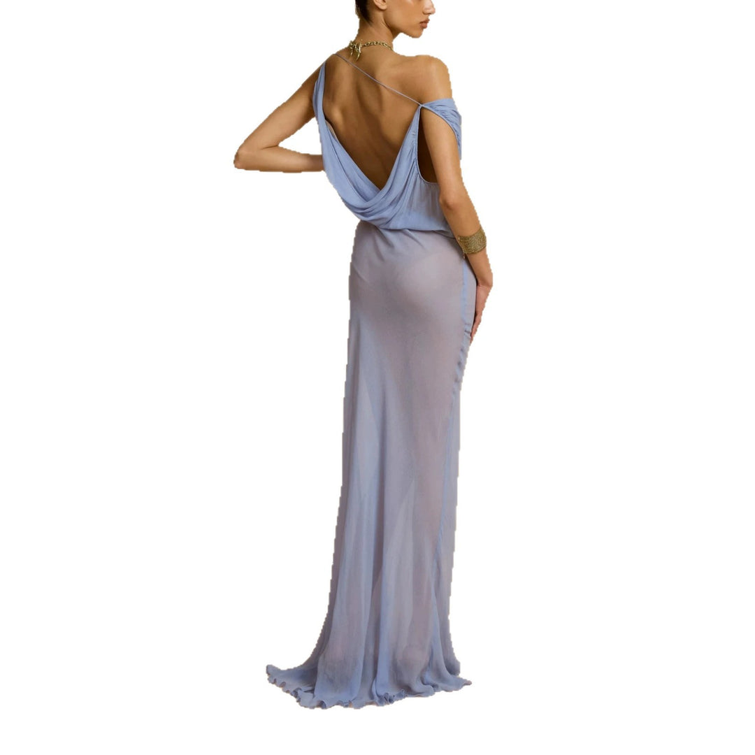 Damen Fließendes Maxikleid mit drapiertem Ausschnitt R&B