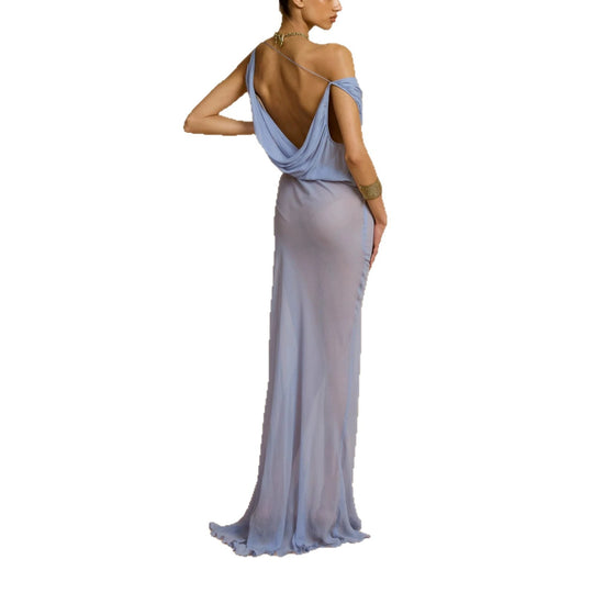 Damen Fließendes Maxikleid mit drapiertem Ausschnitt R&B
