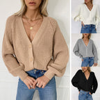 Damen Strickjacke mit tiefem V-Ausschnitt und luftigen Ärmeln R&B