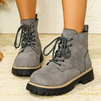 Damen nan Schnür-Stiefelette in Veloursoptik mit warmem Innenfutter, gepolstertem Schaft und robuster Profilsohle R&B