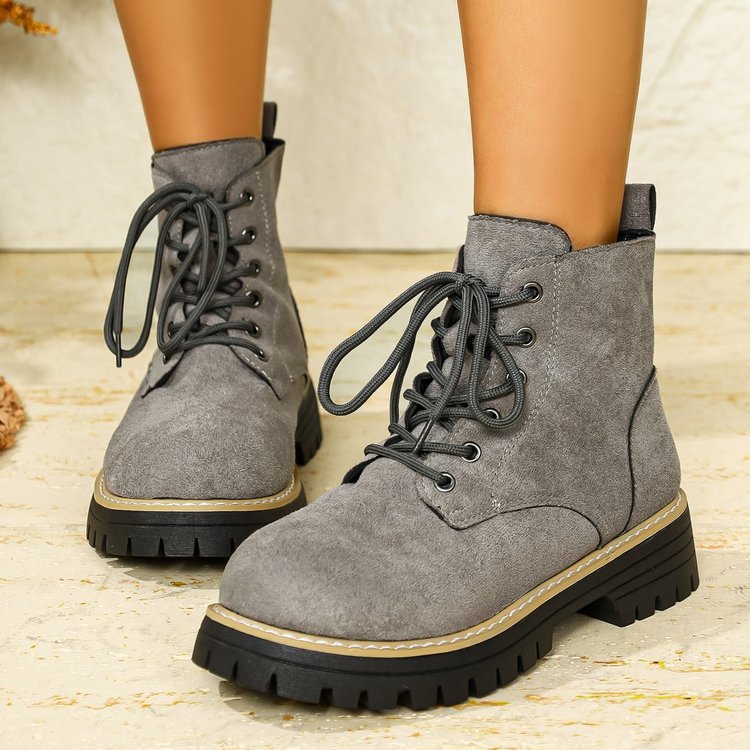 Damen nan Schnür-Stiefelette in Veloursoptik mit warmem Innenfutter, gepolstertem Schaft und robuster Profilsohle R&B