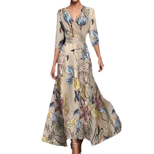 Damen Maxikleid mit floralem Design und schickem V-Ausschnitt R&B
