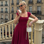 Damen Elegantes Maxikleid mit quadratischem Ausschnitt und fließendem Rock R&B