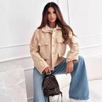 Damen kuschelige Teddyjacke mit modernem Schnitt und großen Taschen R&B