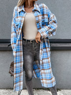 Damen lässige Karo-Hemdjacke mit asymmetrischem Schnitt und Taschen
