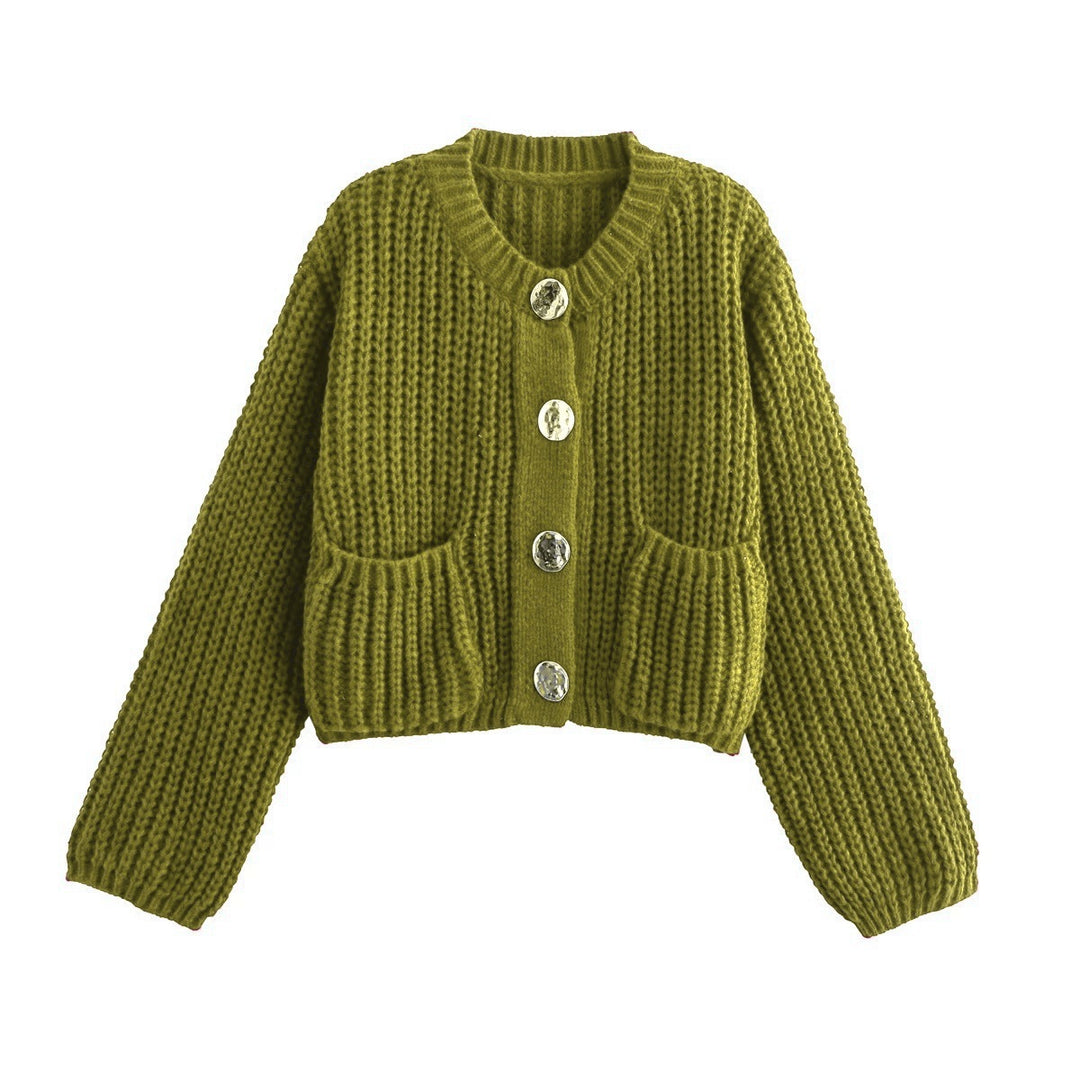 Damen kuschelige Strickjacke mit dekorativen Knöpfen und praktischen Taschen R&B