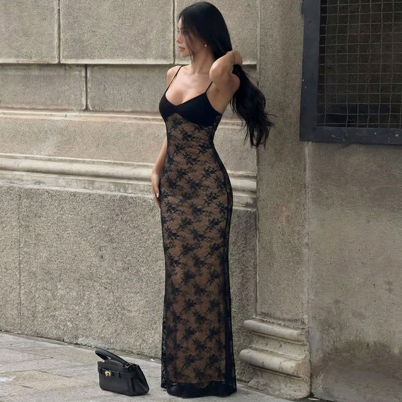Damen Spitzen-Maxisommerkleid R&B