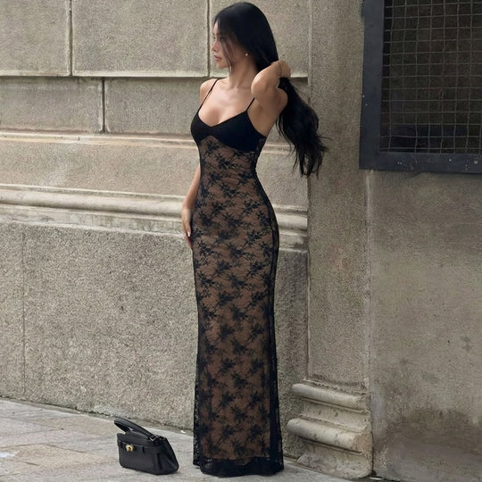 Damen Spitzen-Maxisommerkleid R&B