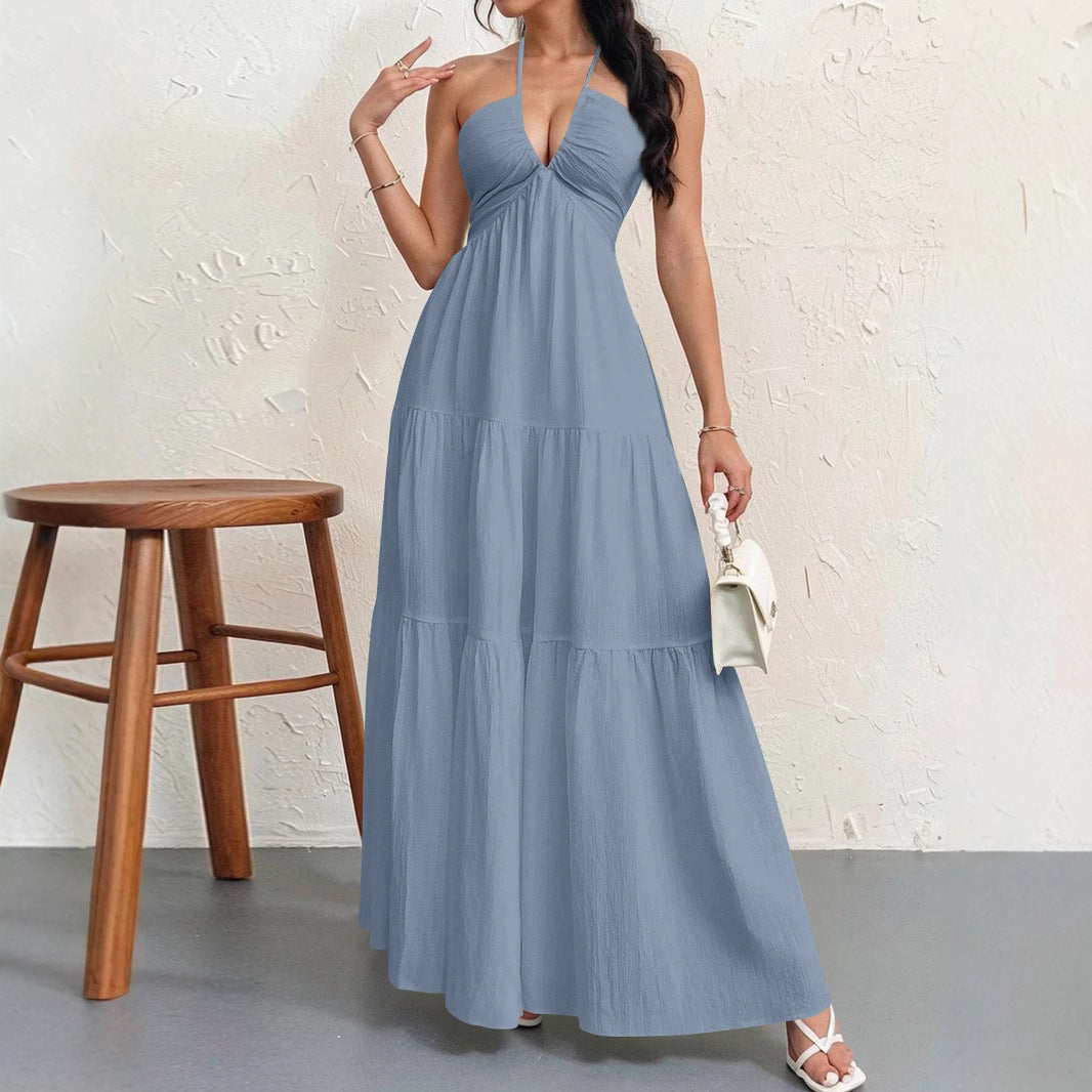 Damen Maxikleid mit fließendem Schnitt und tiefem Ausschnitt R&B