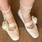 Damen Ballerinas mit floralem Dekor und elastischem Riemen