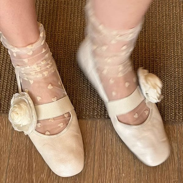 Damen Ballerinas mit floralem Dekor und elastischem Riemen