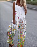 R&B | Große Blumenmuster Leichte Stoff Latzhose