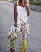R&B | Große Blumenmuster Leichte Stoff Latzhose