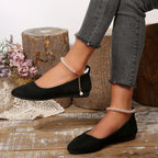 Damen Elegante und bequeme Ballerinas mit Perlenschmuck R&B