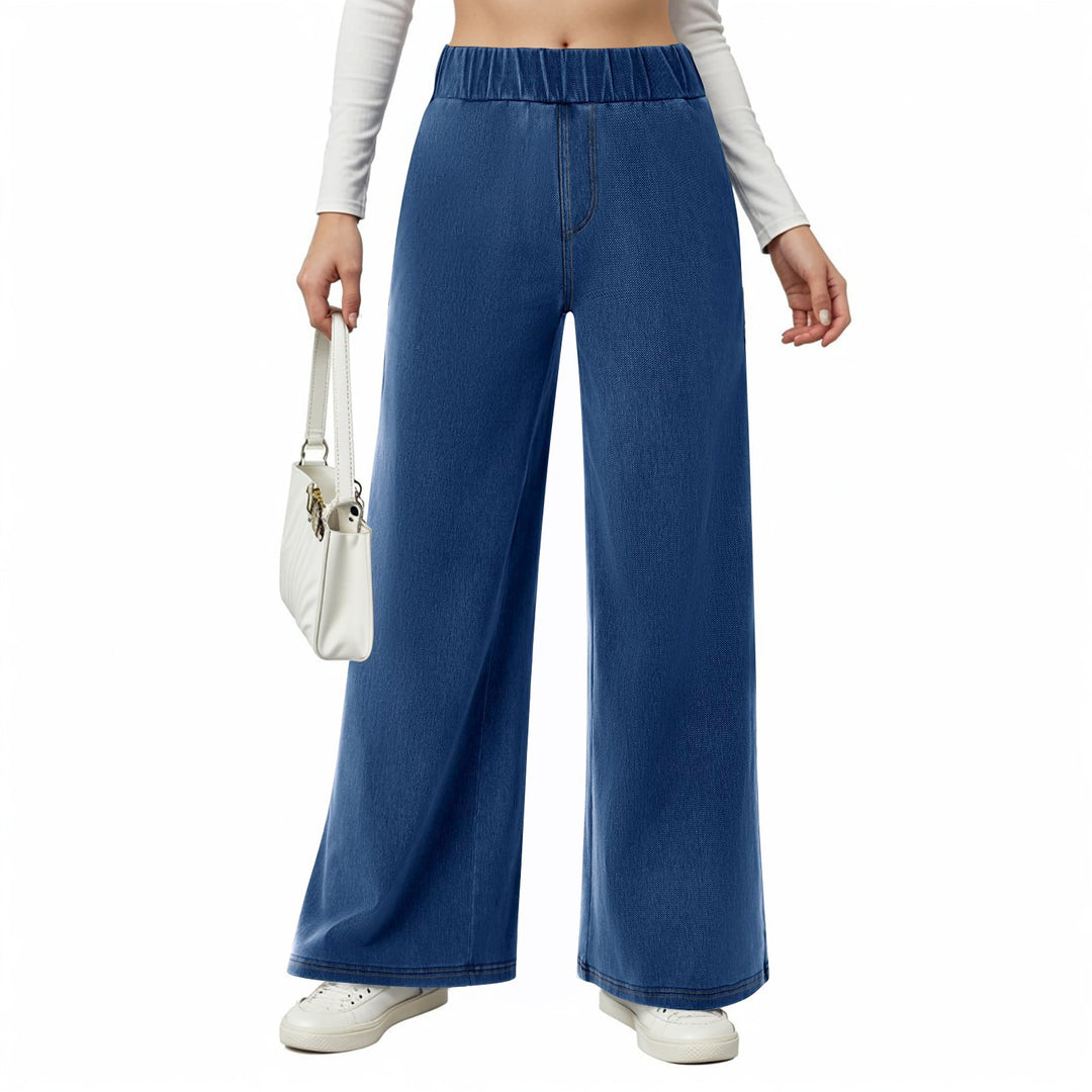 Damen weite Jeanshose mit Elastikbund und seitlichen Taschen R&B