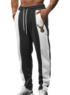 Herren nan sportive Trackpants mit seitlichen Kontrastbahnen elastischem Bund Kordelzug und Hirschstickerei R&B