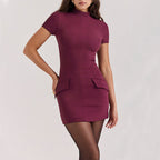 Damen Kleid mit hochgeschlossenem Design und Taschen R&B