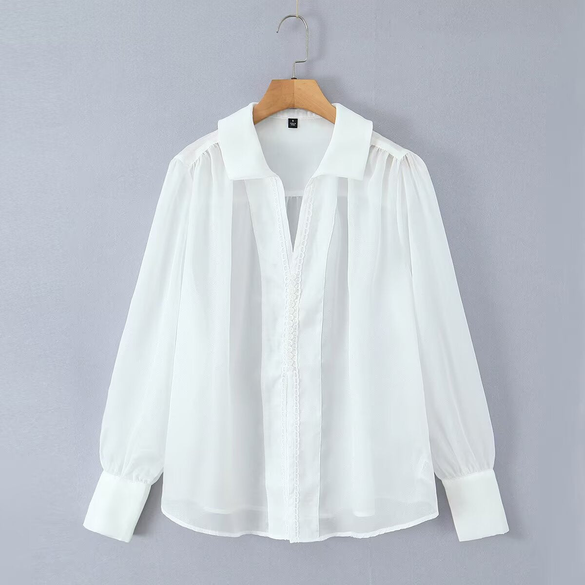 Damen elegante Chiffonbluse mit raffinierten Puffärmeln und edlem Kragen R&B