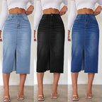 Damen Midi-Denimrock mit Schlitz und lässigem A-Linien-Schnitt R&B