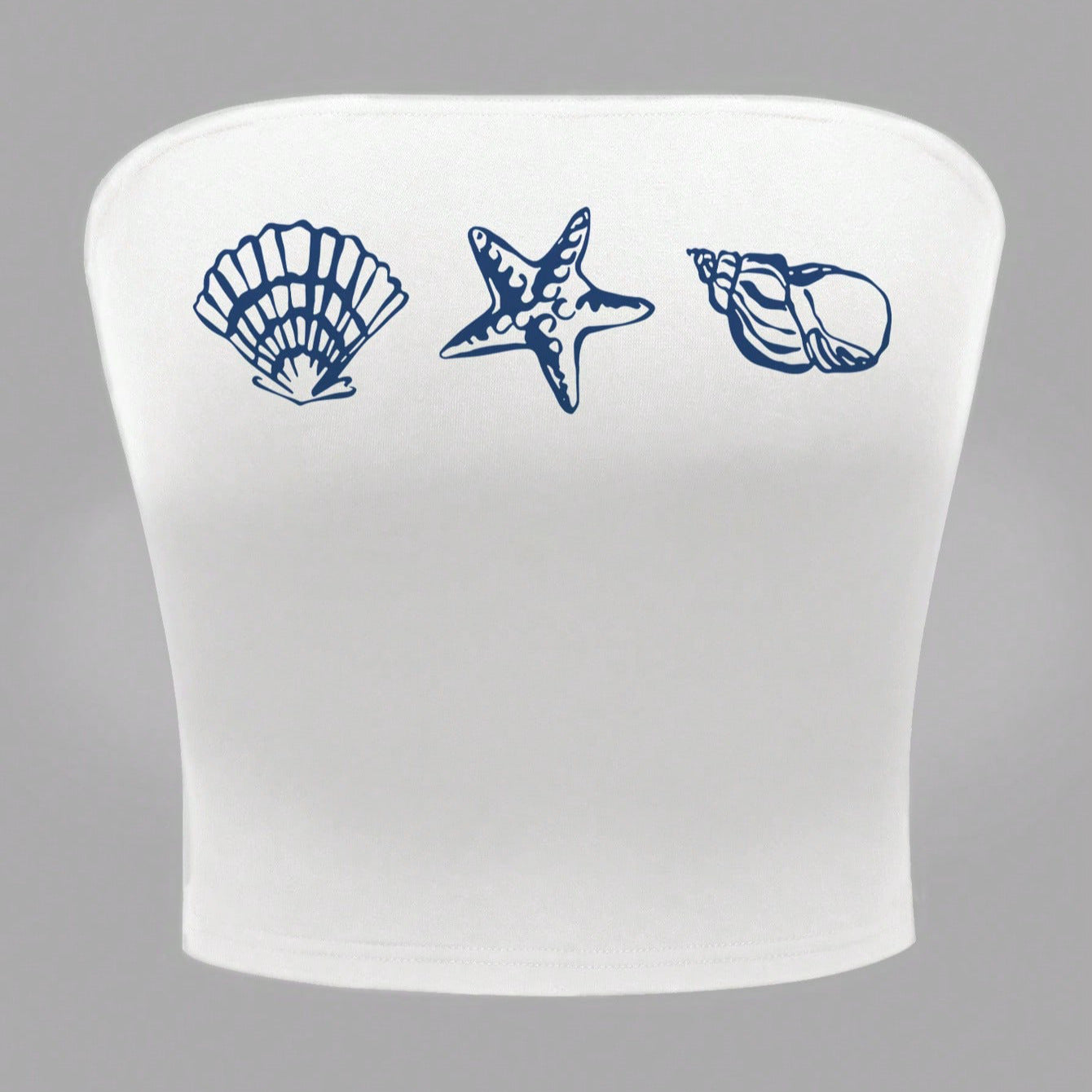 Damen Bandeau-Top im maritimen Design mit muschelförmigen Motiven R&B