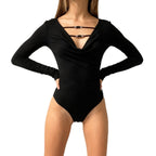 Damen eleganter Langarmbody mit modischem Ausschnitt R&B