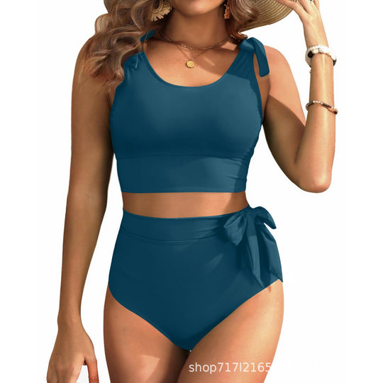 Damen Hochtailliertes Bikini-Set mit knotenverziertem Oberteil R&B
