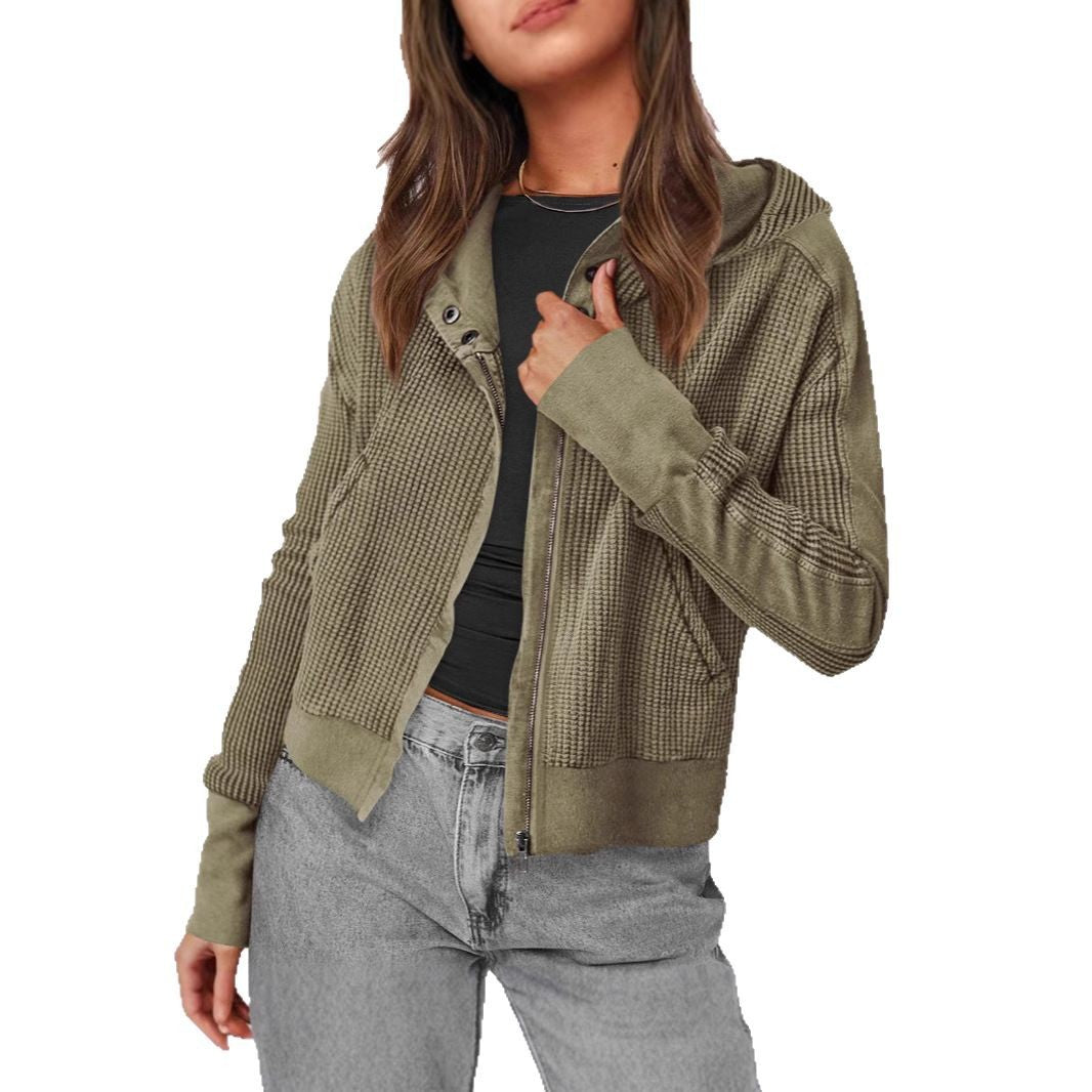 Damen lässige Zip-Jacke mit Kapuze und strukturiertem Design R&B