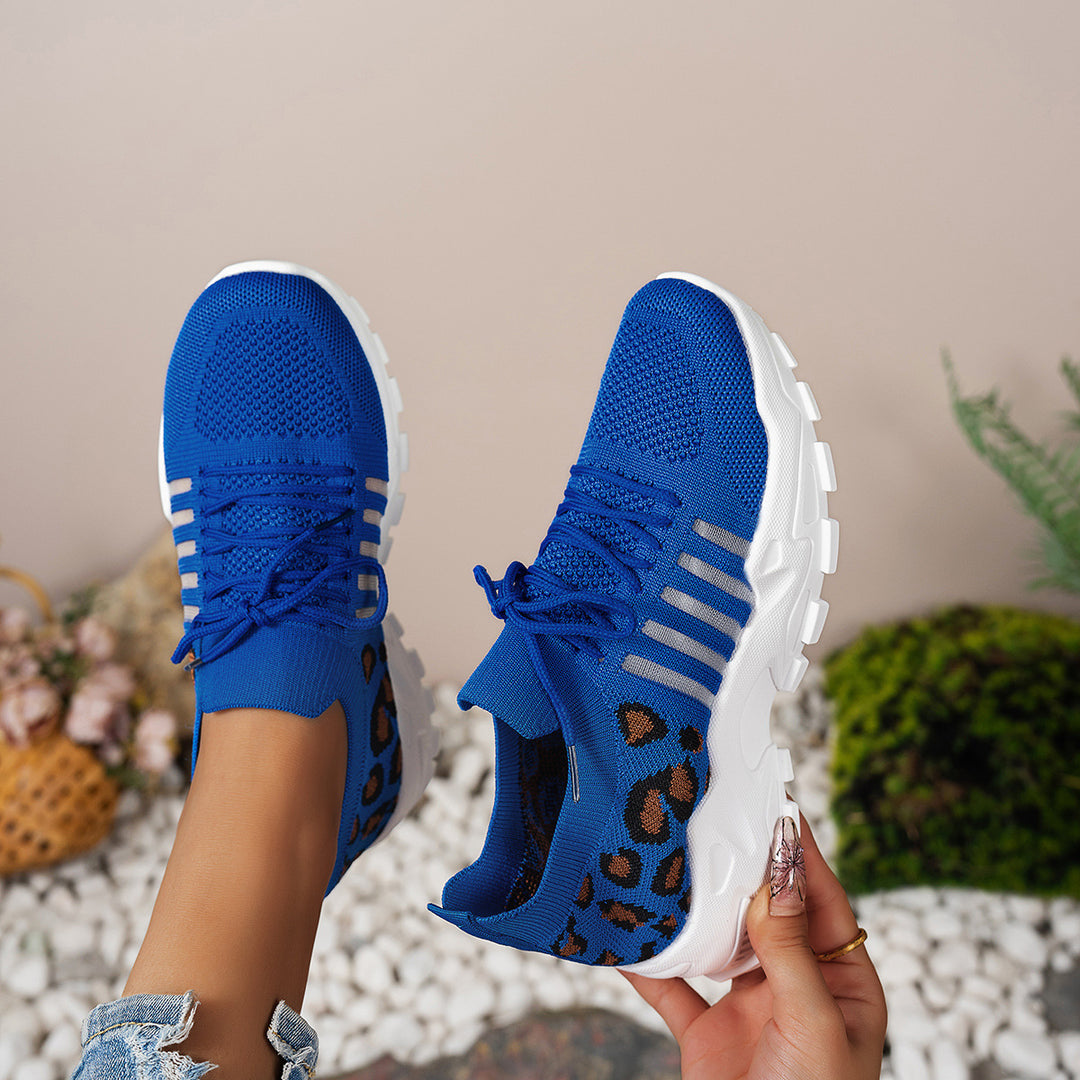Damen Sportliche Sneakers mit atmungsaktivem Netzdesign und modischem Leopardenmuster R&B