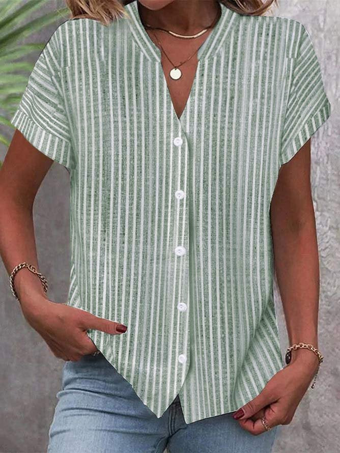 Damen Kurzarm-Bluse mit V-Ausschnitt und Streifenmuster R&B