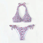 Damen Triangel-Bikini mit verspieltem Blumenmuster und komfortablen Schleifen