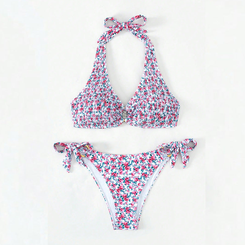 Damen Triangel-Bikini mit verspieltem Blumenmuster und komfortablen Schleifen