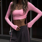 Damen Figurbetontes Crop-Top mit verstellbaren Rüschendetails R&B
