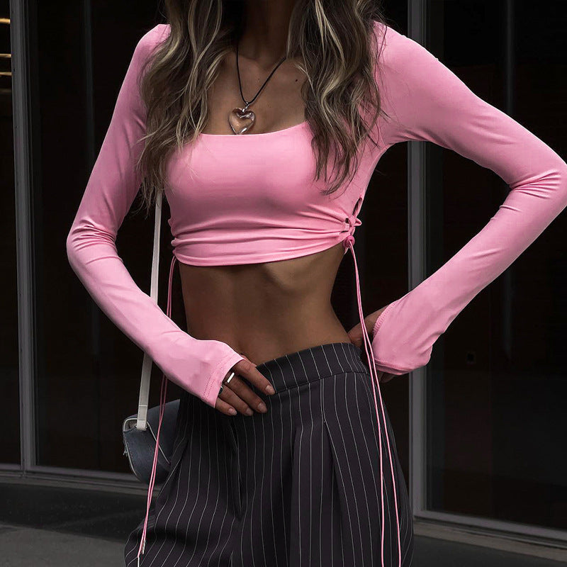 Damen Figurbetontes Crop-Top mit verstellbaren Rüschendetails R&B