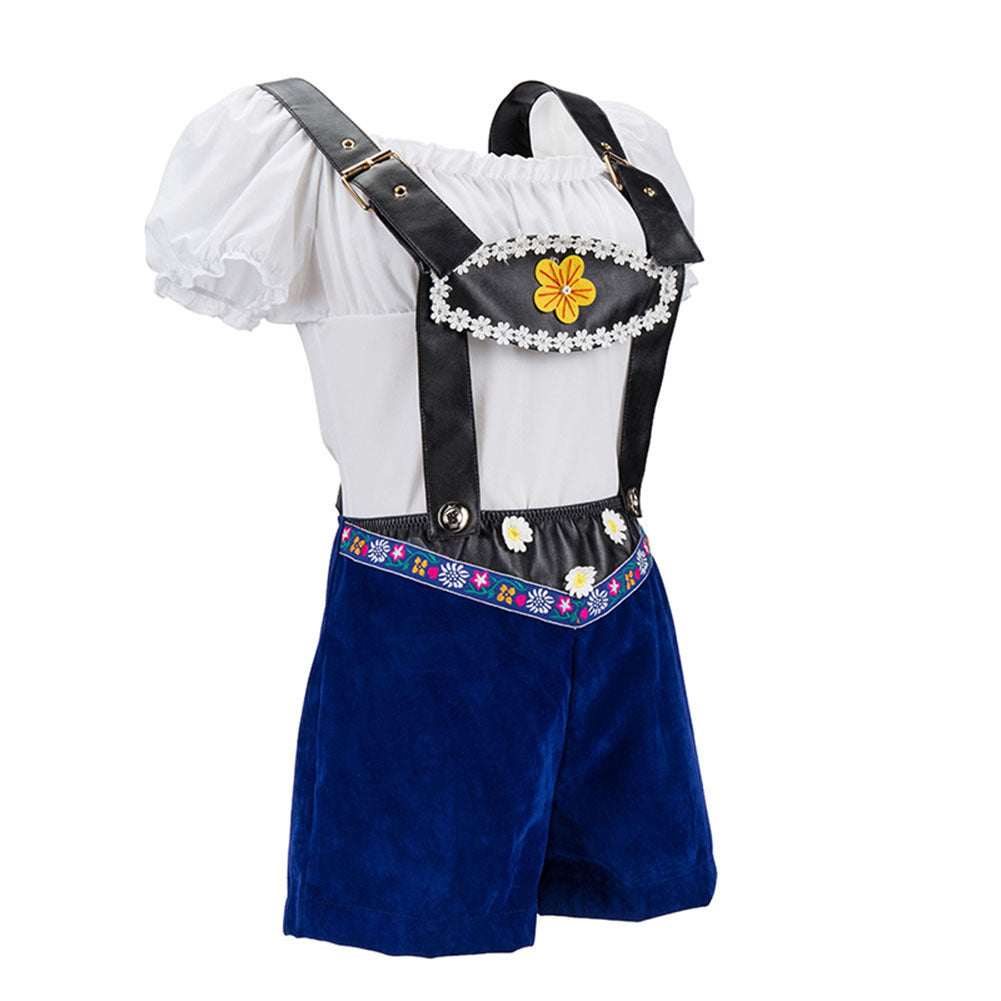 Damen nan verspieltes Latzshorts-Set mit Carmenbluse, verstellbaren Trägern und Blumenapplikation R&B