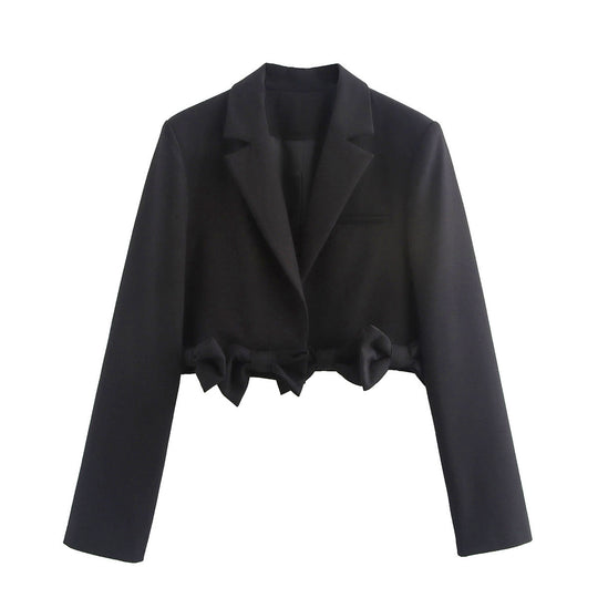 Damen cropped Blazerjacke mit Rüschendetails und schickem Schnitt R&B