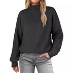 Damen modischer Strickpullover mit hohem Kragen und strukturierter Oberfläche R&B
