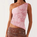 Damen Elegantes Bustier-Top mit floralen Stickereien und asymmetrischem Schnitt