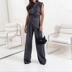 Damen elegant geschnittener Jumpsuit mit asymmetrischem Design und weitem Bein R&B