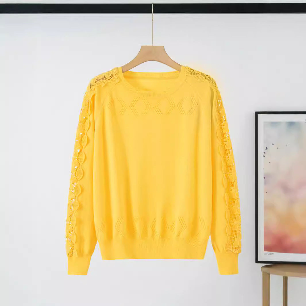Damen Eleganter Pullover mit Spitzenärmeln und raffiniertem Design R&B