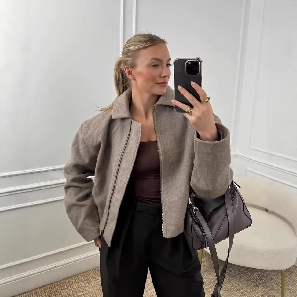 Damen warme Übergangsjacke mit modernem Revers R&B