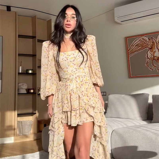 Damen Sommerkleid mit Rüschen und eleganten Puffärmeln R&B