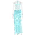 Damen verführerisches Spitzenkleid mit asymmetrischem Saum und Rüschendetails R&B