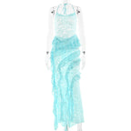 Damen verführerisches Spitzenkleid mit asymmetrischem Saum und Rüschendetails R&B