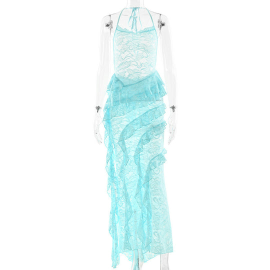 Damen verführerisches Spitzenkleid mit asymmetrischem Saum und Rüschendetails R&B