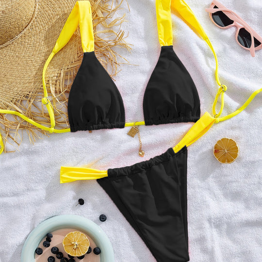 Damen Triangel-Bikini mit verstellbaren Trägern und modischem Farbkontrast R&B