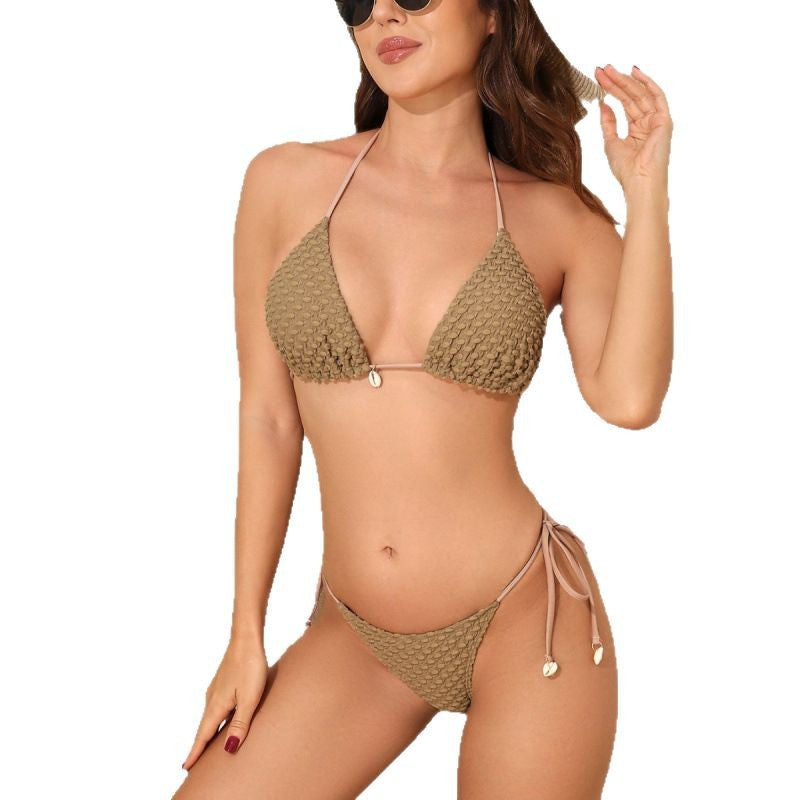 Damen Triangel-Bikini mit strukturierter Textur und verstellbaren Bändern R&B