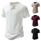 Herren stylisches Kurzarm-Henley-Shirt mit strukturiertem Design und zwei Knopf-Details R&B