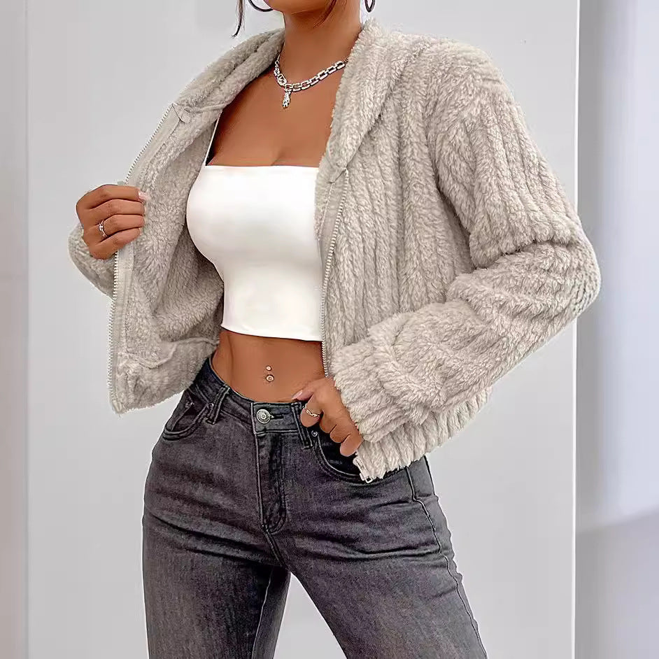 Damen Rotationsjacke aus kuscheligen Fleece mit Hohem Kragen R&B