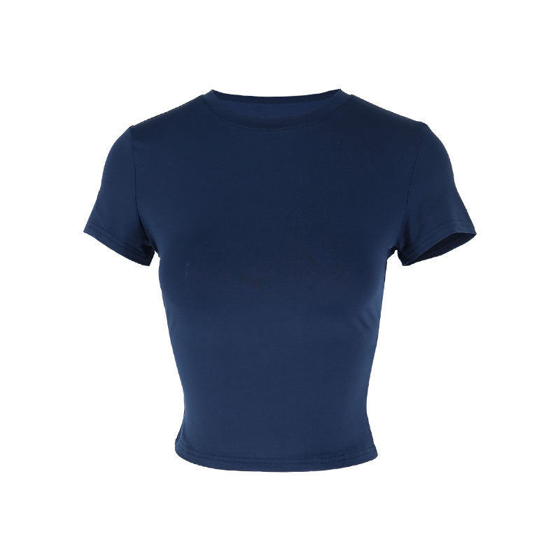 Damen figurbetontes Crop-Top mit Rundhalsausschnitt und elastischem Material R&B